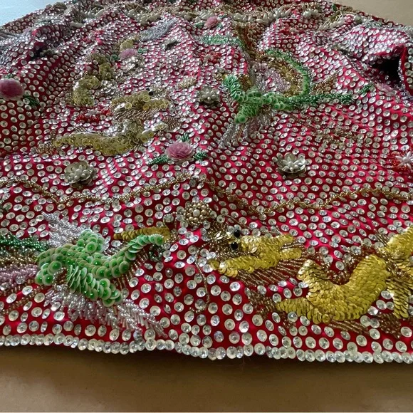 Vintage Custom Handmade Fully Beaded Sequined Traditional Chinese Wedding Dress - Picture 13 of 15